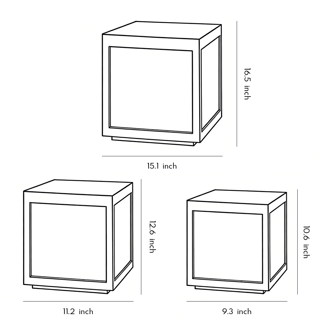 Three product structure dimension drawings for square pillar lights
