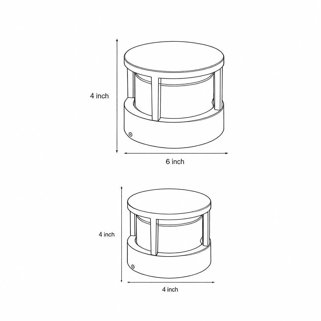 Two product structure dimension drawings for Modern Round Outdoor Post Lights