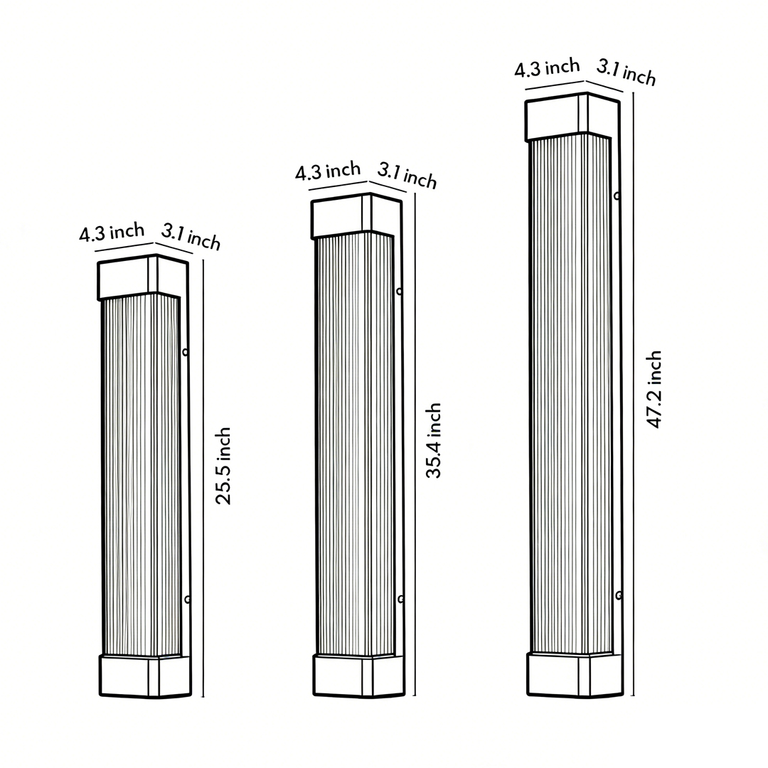 Product dimension diagrams for three specifications of linear outdoor sconces