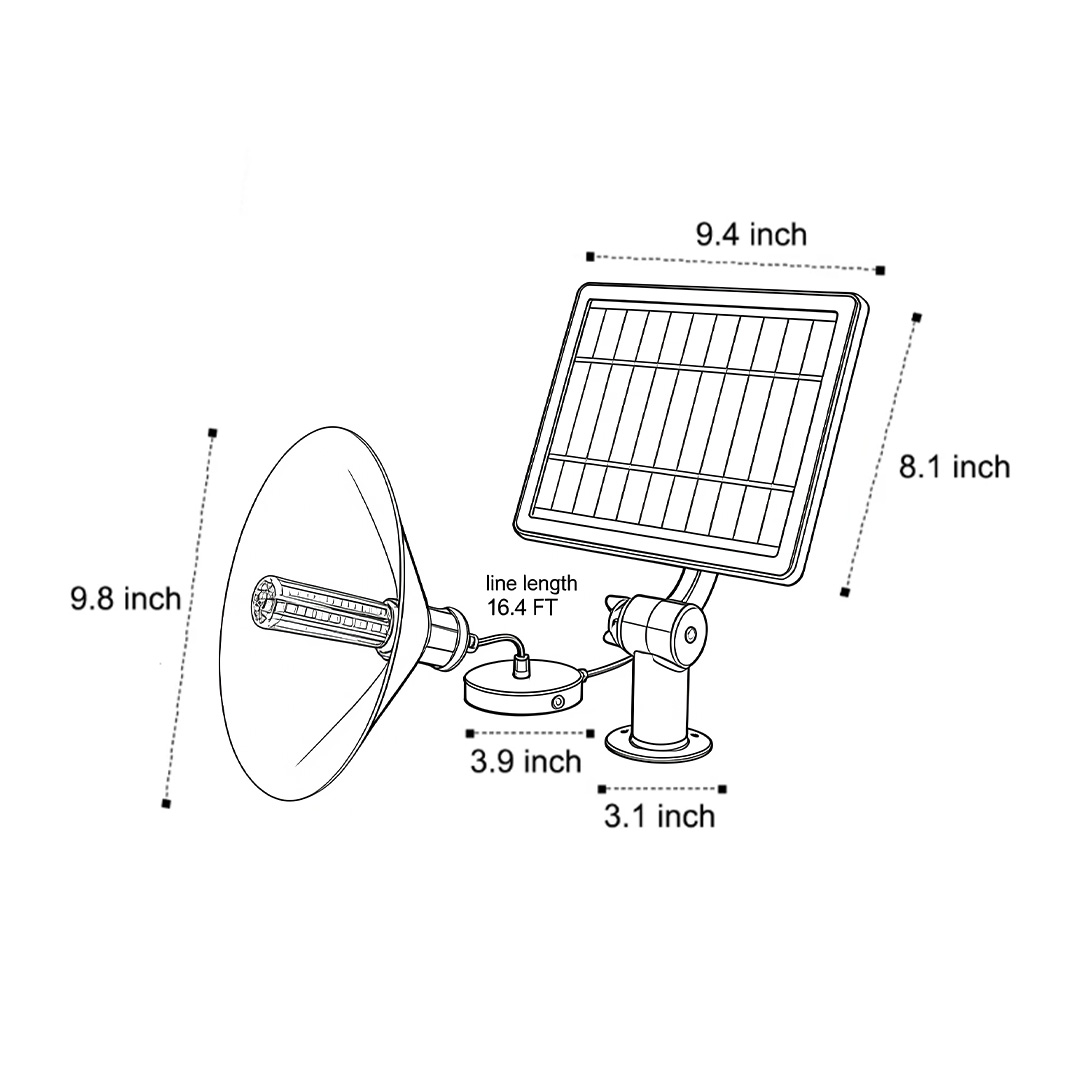 Dimensional drawing of a black outdoor pendant light  9.8inch