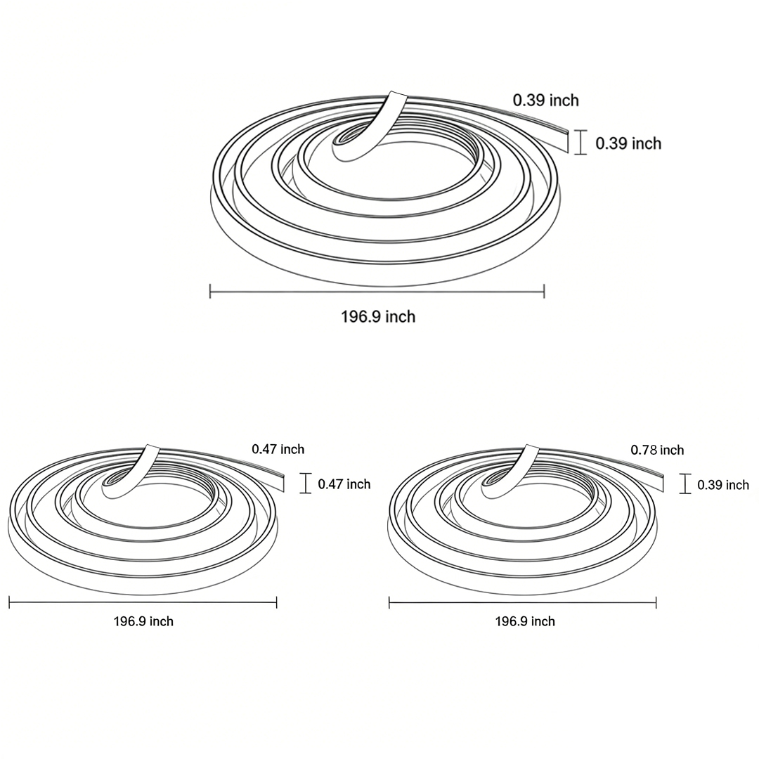 Product images of three different sizes of waterproof outdoor LED strip lights.