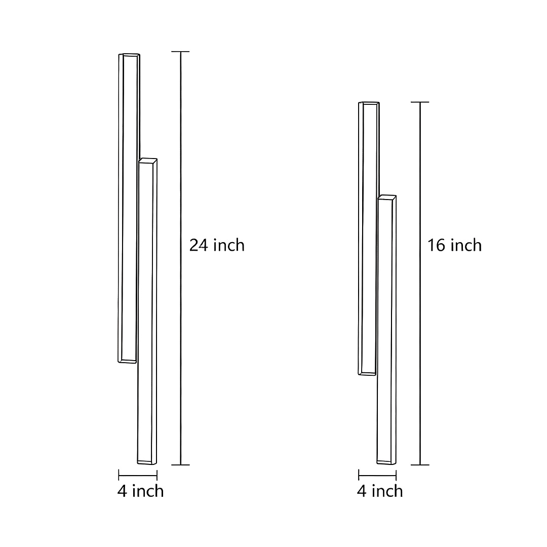Dimensional drawings of two different sizes of the vertical wall light.