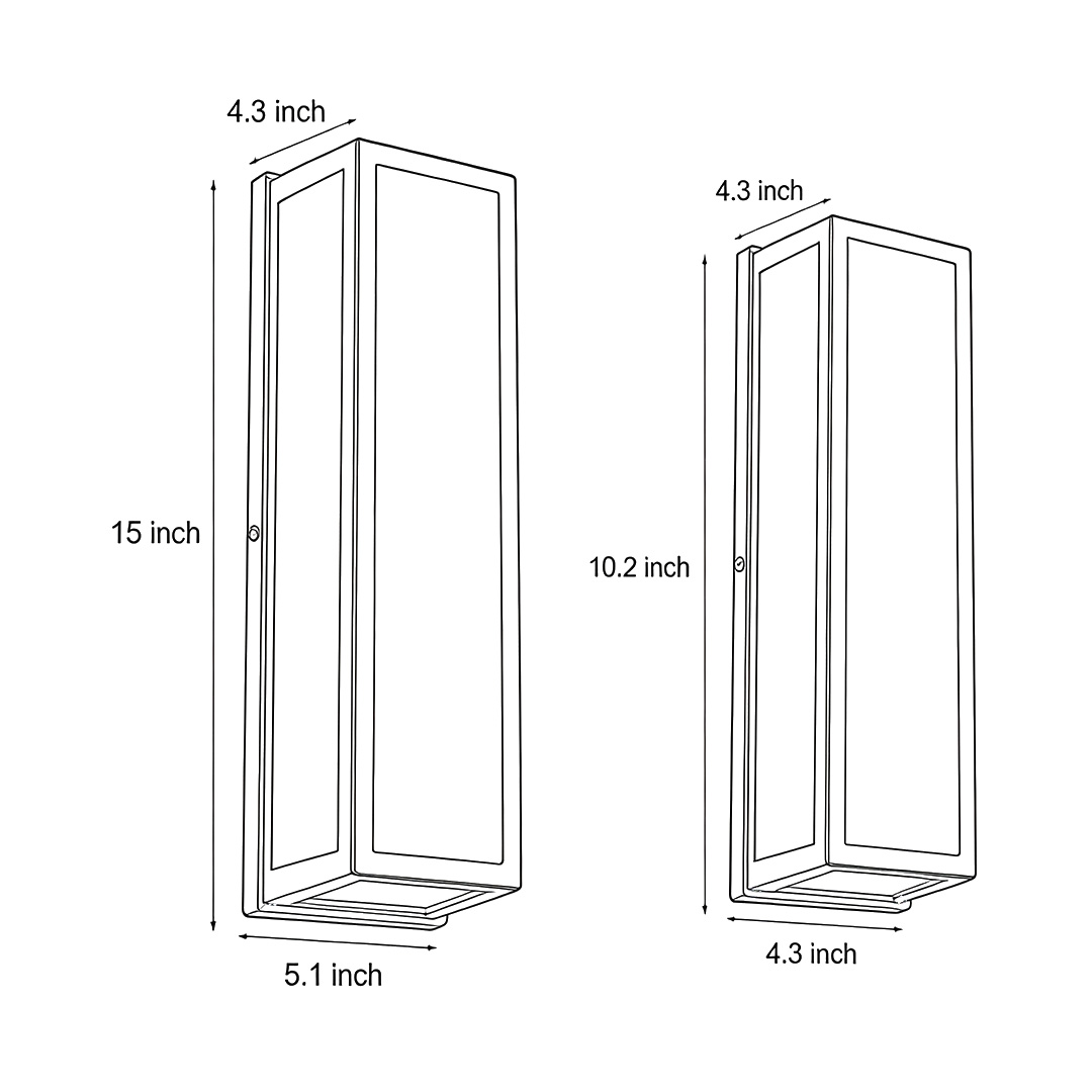 Product size diagrams for two specifications of contemporary outdoor wall light