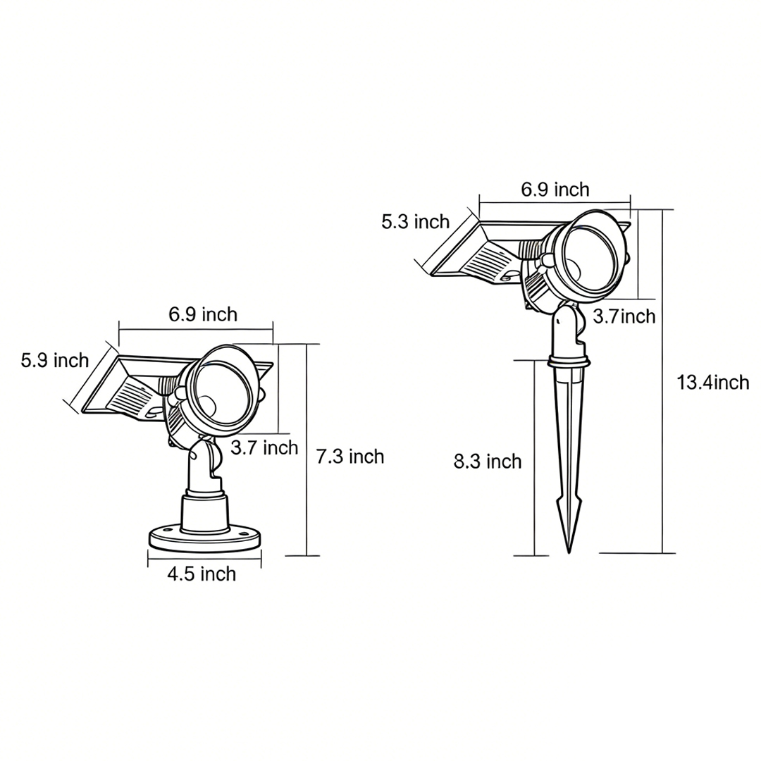 Product dimension diagrams for lawn spot lights 4.5inch*7.3inch*6.9inch