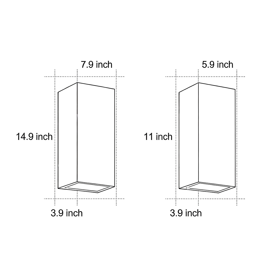 Product images of the black up-down wall light in two different sizes.