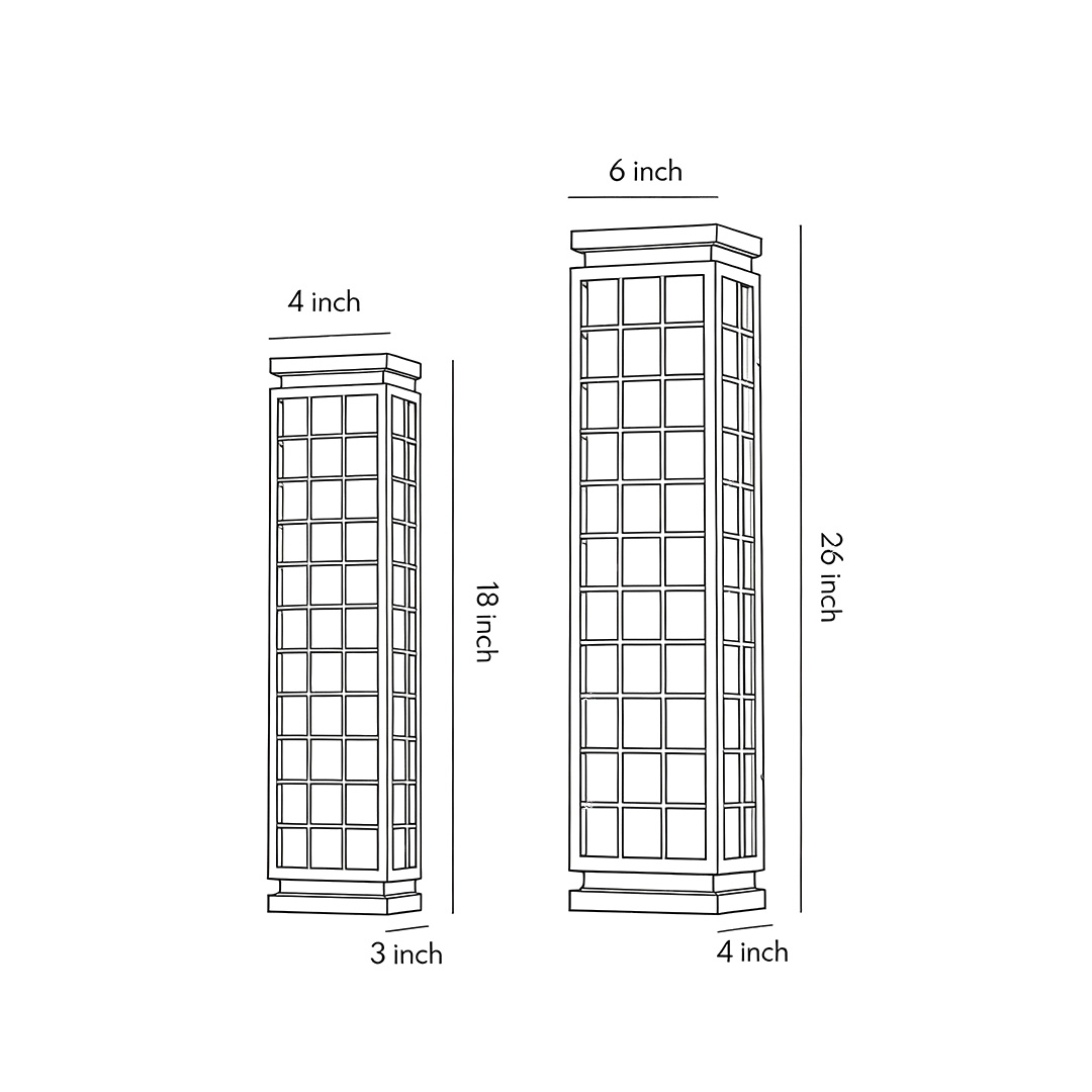 Product dimension diagrams for two specifications of black outdoor sconce light