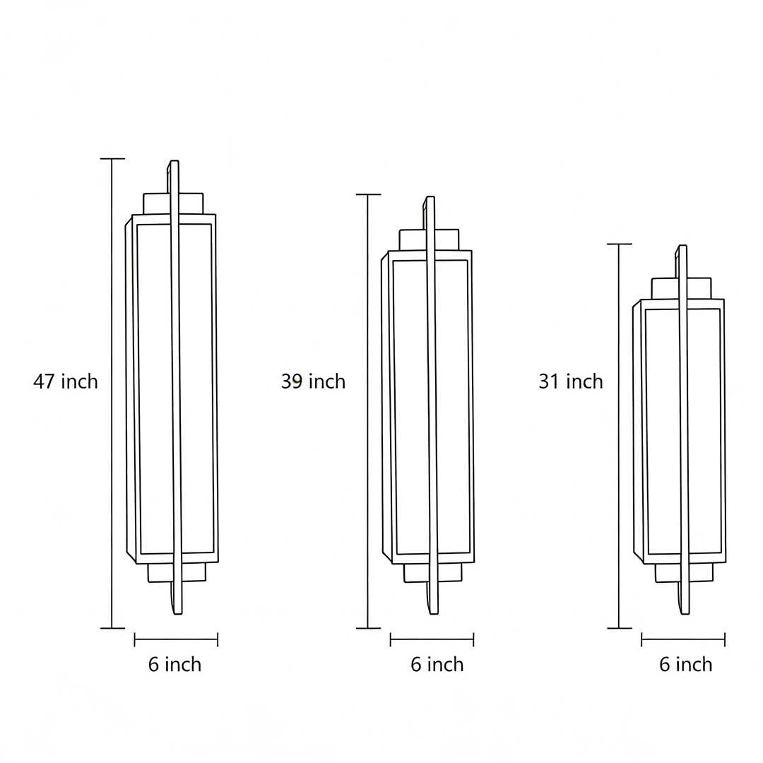 Dimensional drawings of three sizes of outdoor alabaster wall sconces