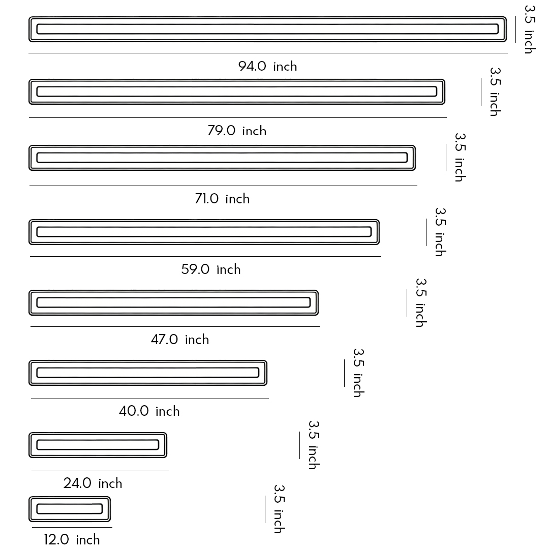Product dimension diagrams for 8 specifications of acrylic wall sconces