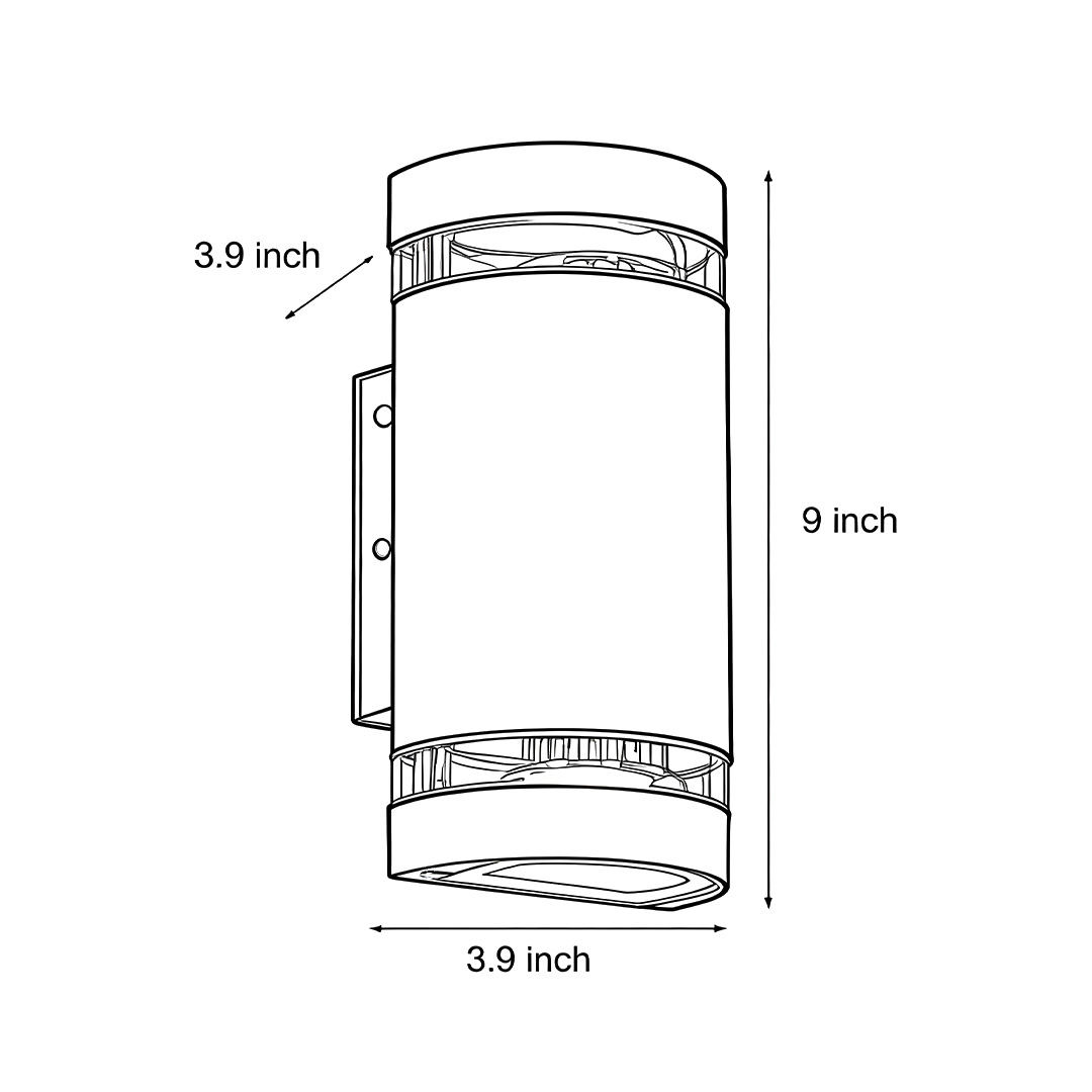 Dimensional drawing of the up and down light wall sconce 3.9inch*9inch
