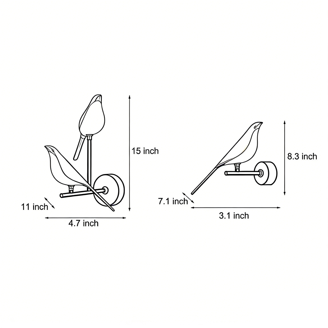 Dimensional drawings of two specifications of the bird wall light