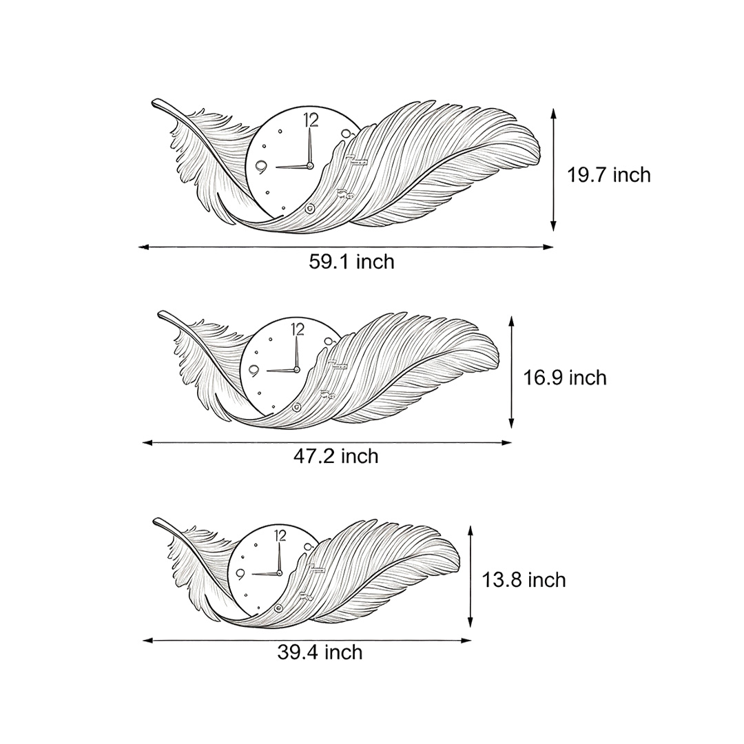 Dimensional drawings of the three different sizes of the Feather wall lamp