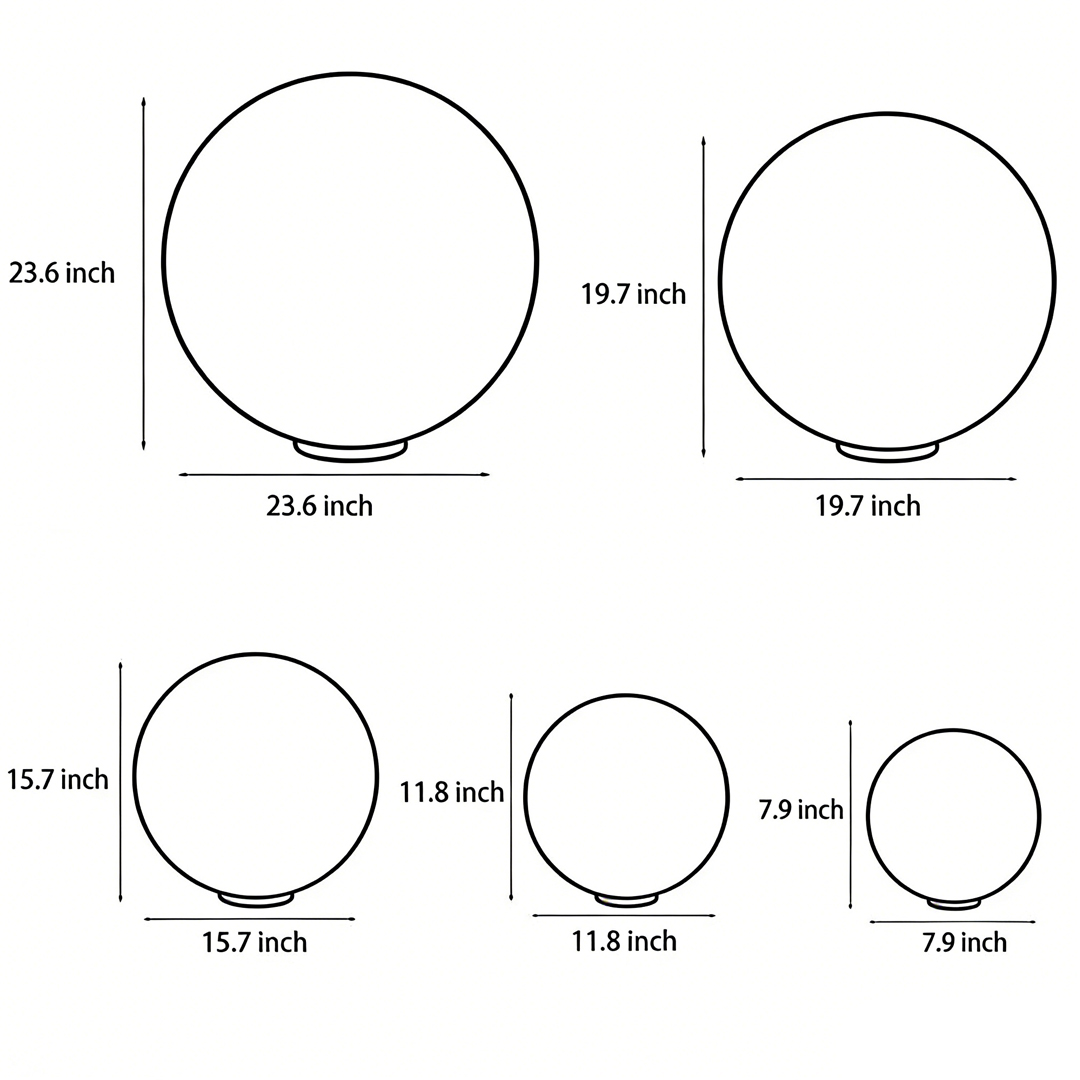 Dimensional drawings of five different specifications of the moon-shaped stone pillar light