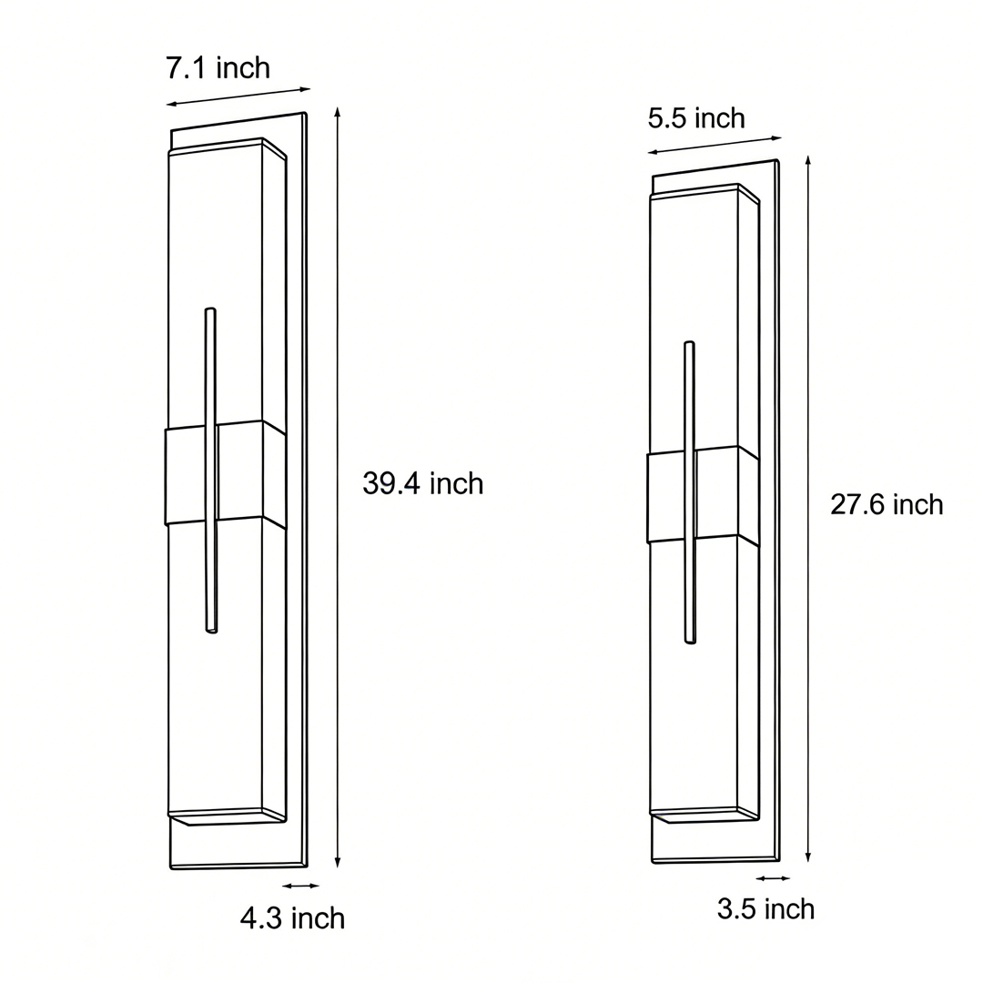 Dimensional drawings of two specifications of large outdoor wall light fixtures
