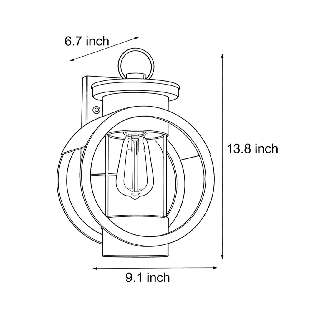 Product dimension diagram for the American outdoor sconce 9.1inch*13.8inch*6.7inch