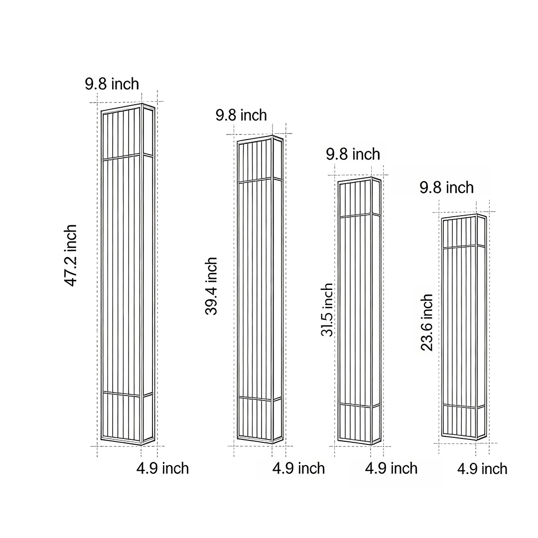 Dimensional drawings of four different specifications of rectangle LED outdoor wall lights