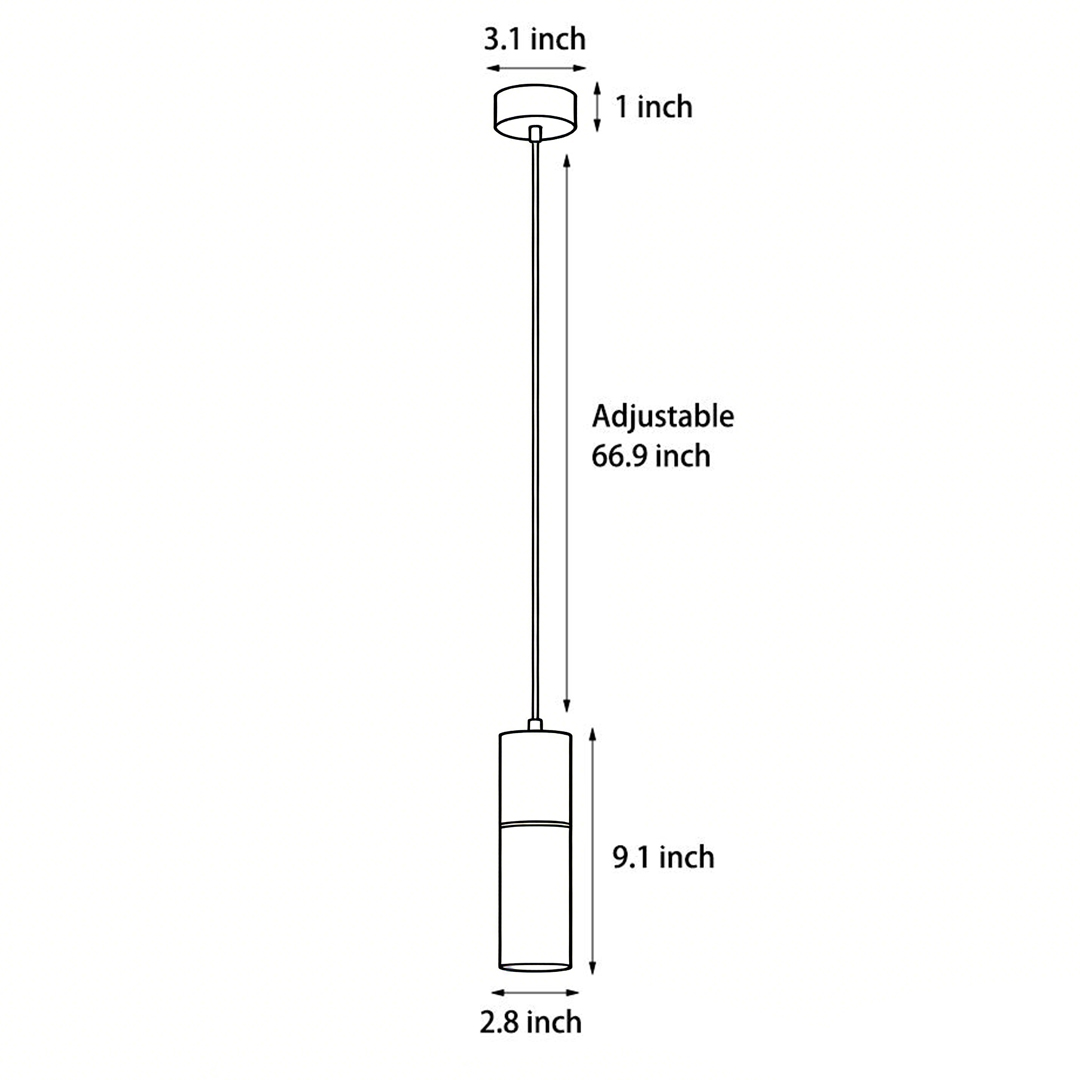Product dimension diagram for mini black pendant lights 2.8inch*9.1inch