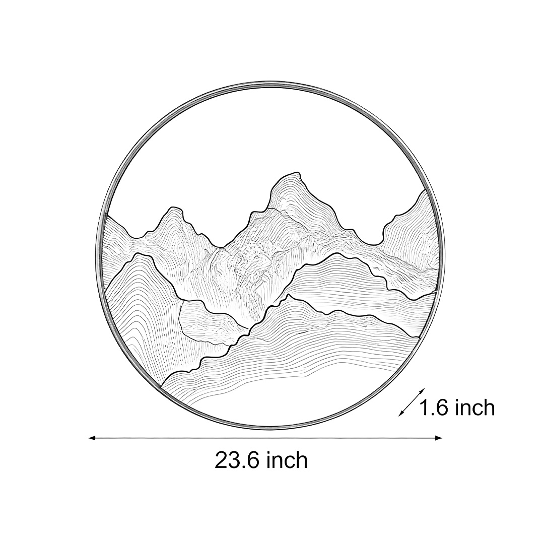 Product dimension diagram for the mountain LED wall light 23.6inch *1.6inch