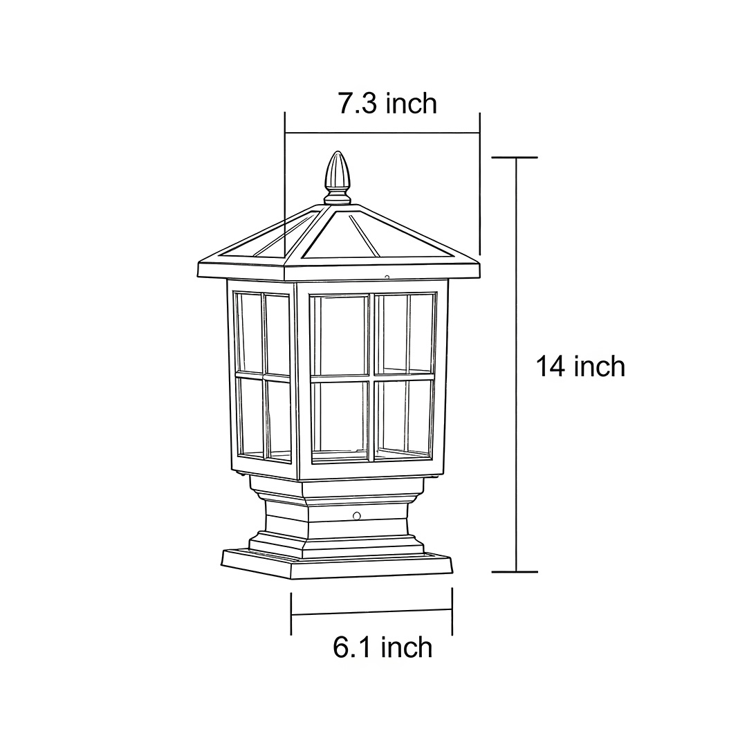 Dimensional drawing of the stone light pillar 6.1inch*14inch*7.3inch