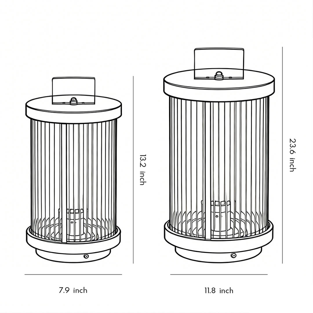 Dimensional drawings for two specifications of LED solar lanterns for outdoor use