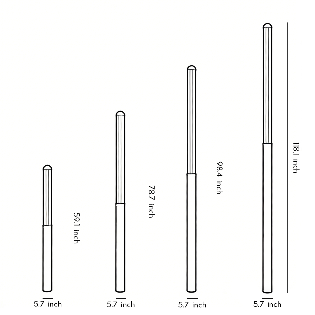 Dimensional drawings of four different sizes of tall garden bollard lights