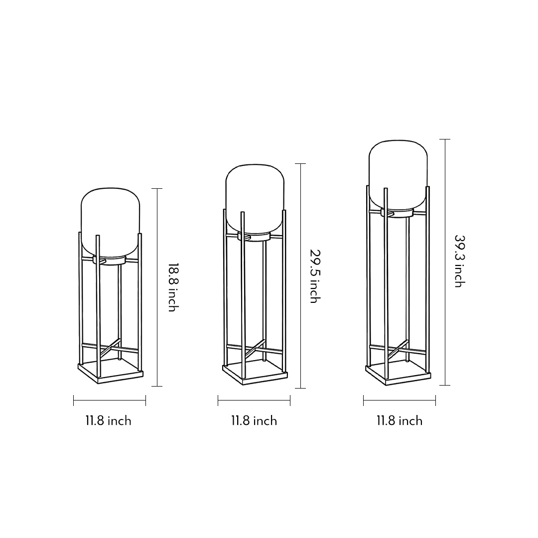 Dimensional drawings of three different specifications of outdoor standing lights