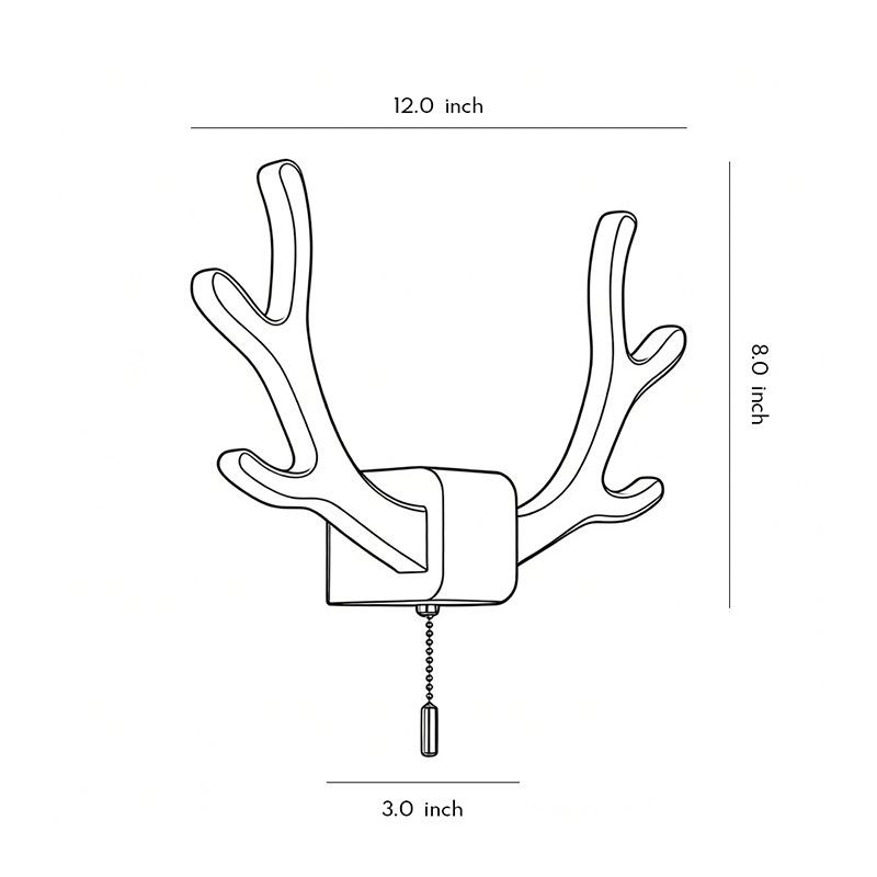Dimensional specification diagram of antler wall sconce light 12inch * 8.0inch *3inch