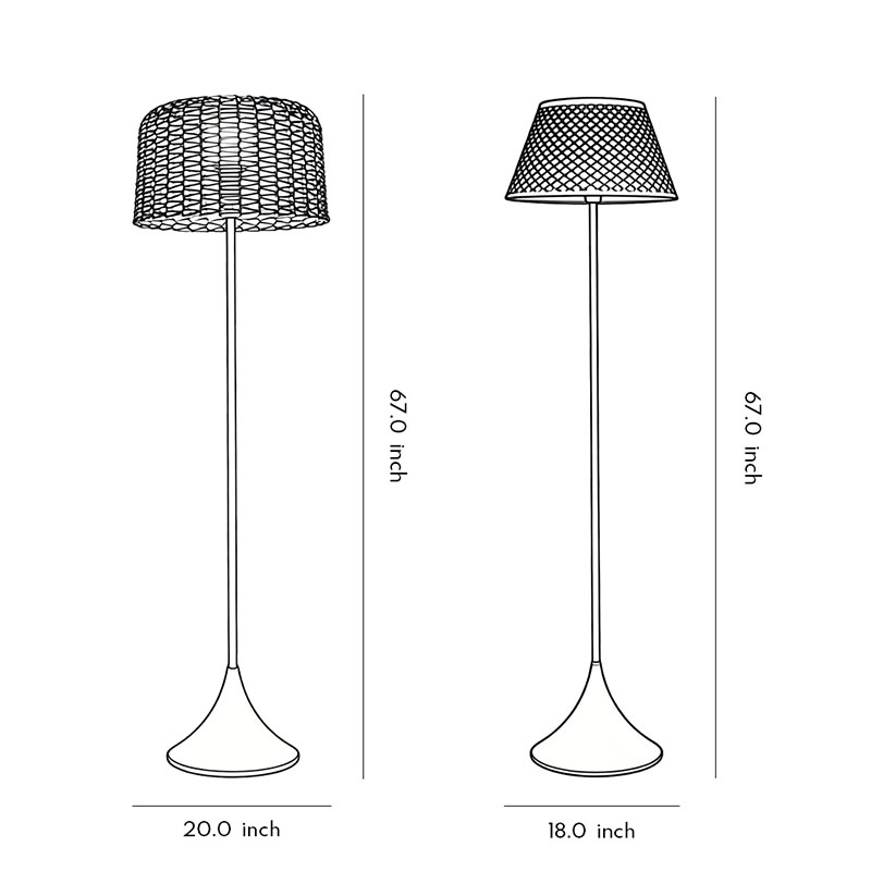 Specification diagrams for two sizes of outdoor waterproof floor lamps