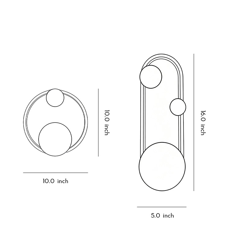 Specification diagrams for two sizes of wall-mounted nightstand lights.