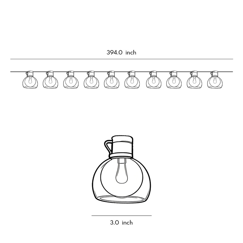 Specification diagram for LED globe string lights 394inch.