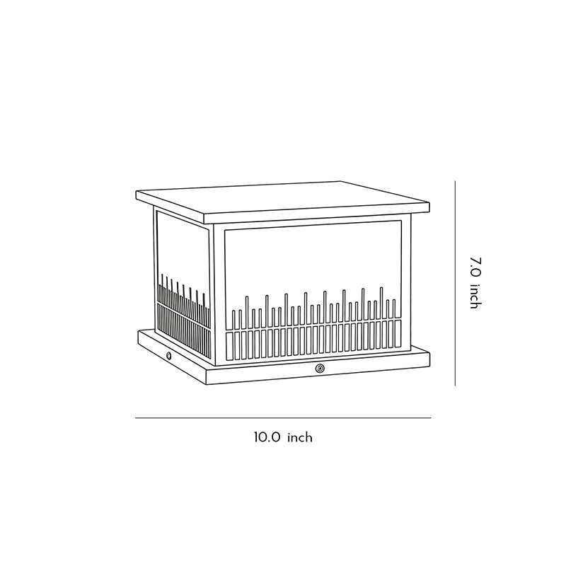 Dimensional specification diagram for outdoor stone pillar lights 10.inch*7.0inch.