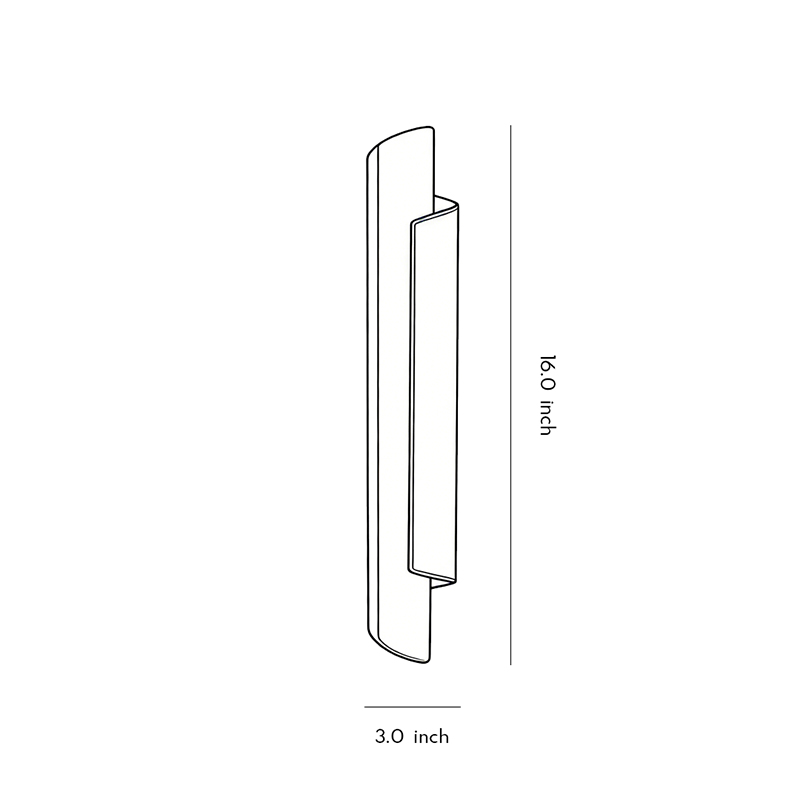 Dimensional specification diagram of a scroll wall sconce 3.0inch*16.0inch.