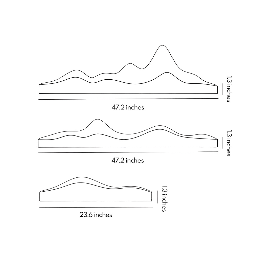 Specification diagrams for three sizes of mountain LED wall lights.