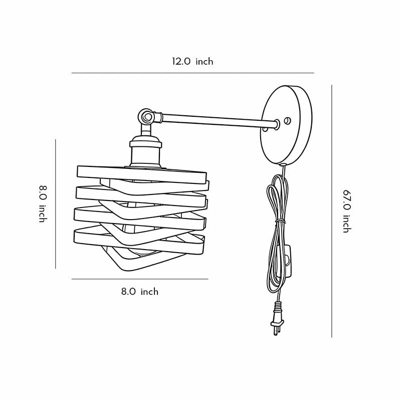 Dimensional specification diagram for wall mount lights with plug 12inch*8inch*8inch