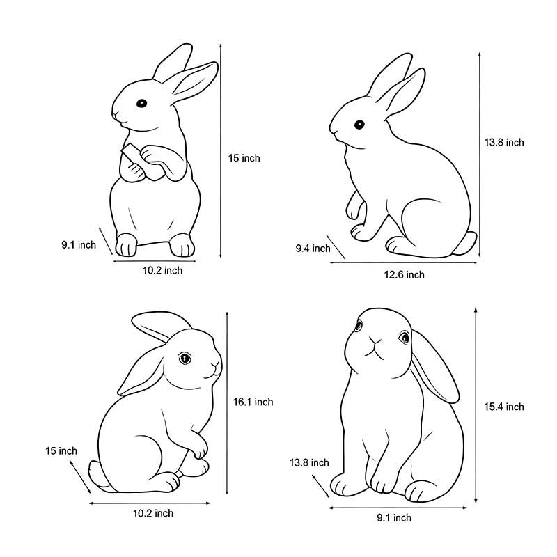 Four size specifications for the Rabbit Garden Light