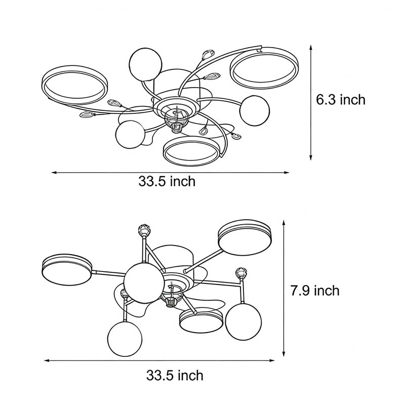 Dimensional drawings of two specifications of the invisible blade fan light