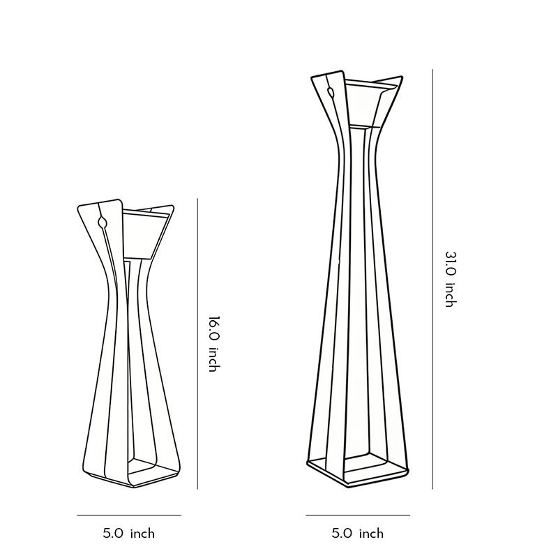 Two size specifications diagrams for outdoor floor lamps for porches