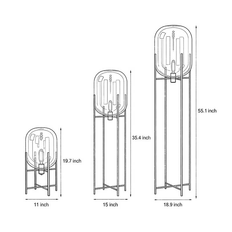 Three size specifications for the bubble glass floor lamp