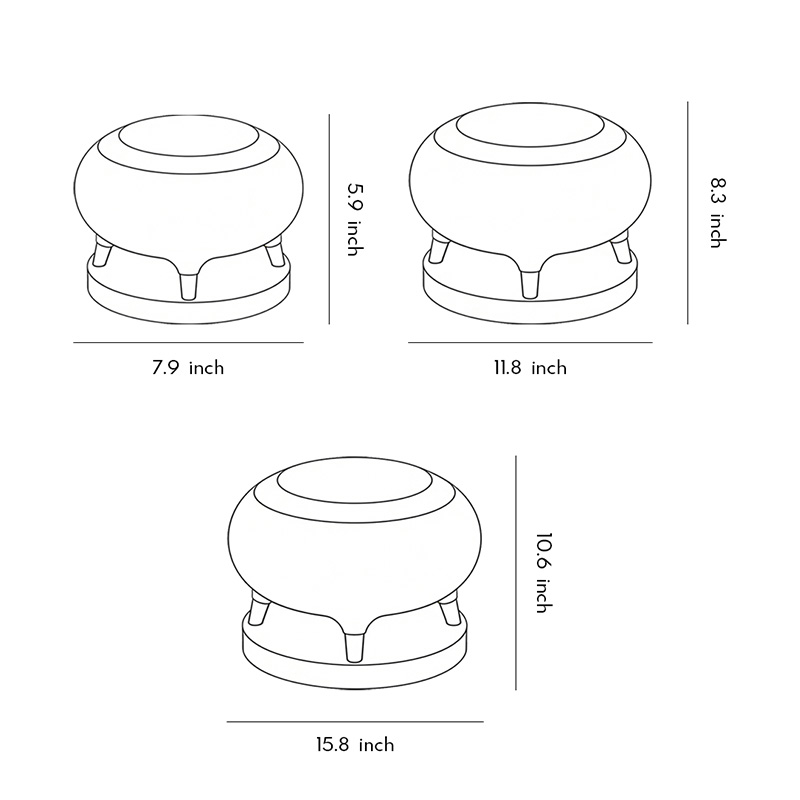 Three size specifications diagrams for solar column pillar lights