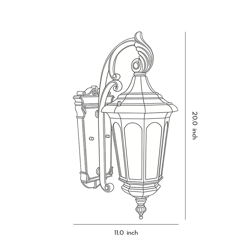 Product dimensions diagram of the retro wall sconce 20.0inch*11.0inch.