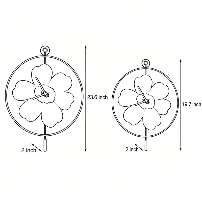 Two product dimension diagrams of a wall clock with light.