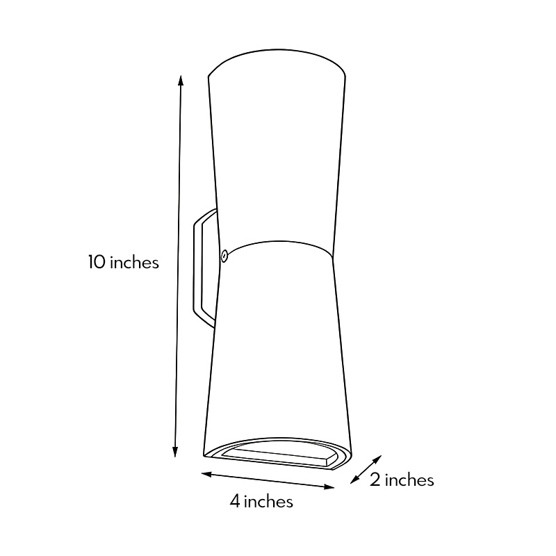 Product dimension drawings of up and down exterior wall lights 10inch*4inch*2inch.