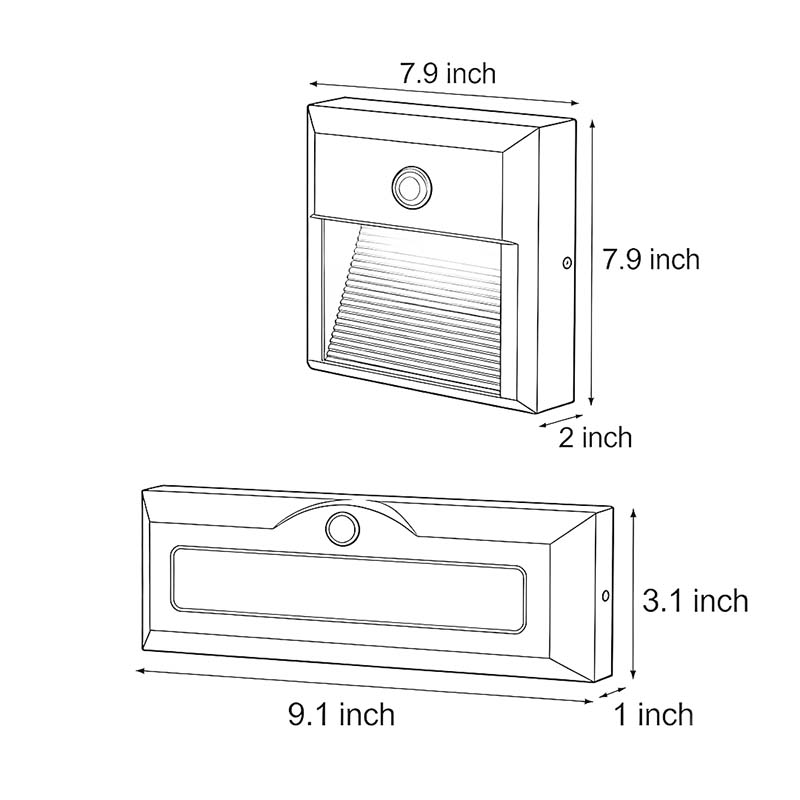 Two different size diagrams for motion sensor LED step lights.
