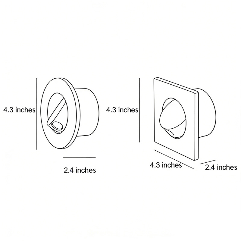 Two dimension diagrams for the recessed LED reading lamp product.
