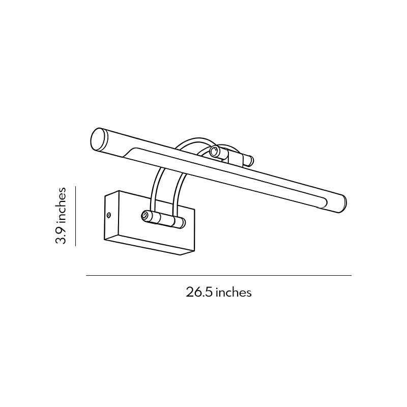 Product dimension drawings for gold bathroom vanity lighting 26.5inch*3.9inch