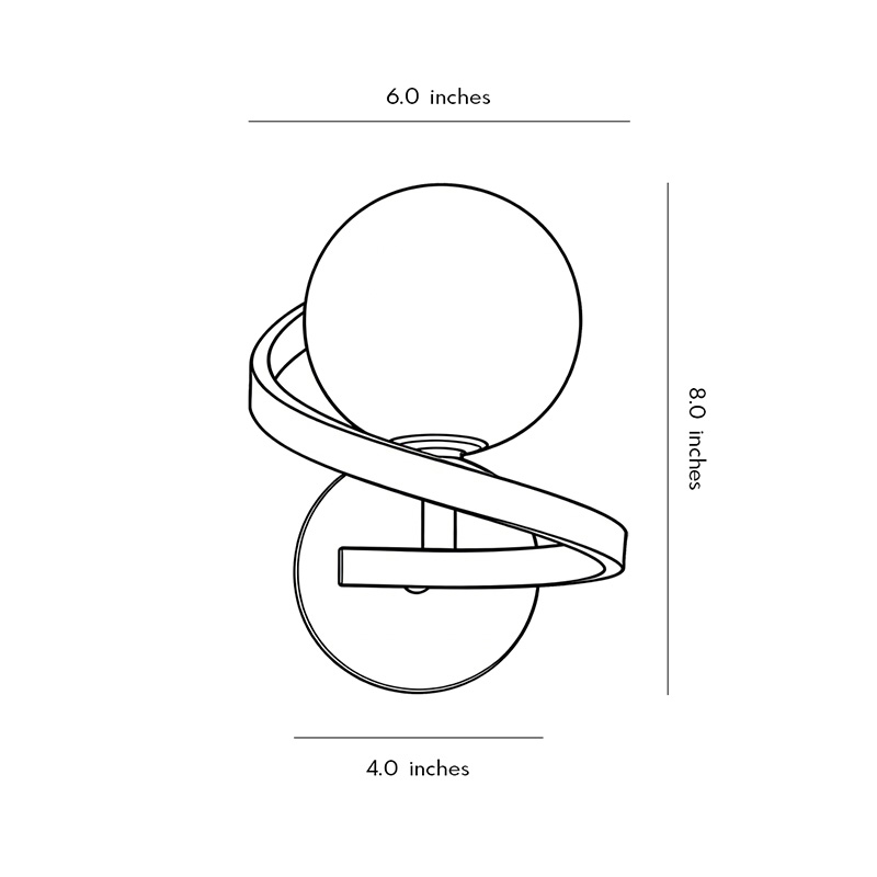 Product dimension diagrams for modern bedside wall lights 4inch*8inch*6inch.