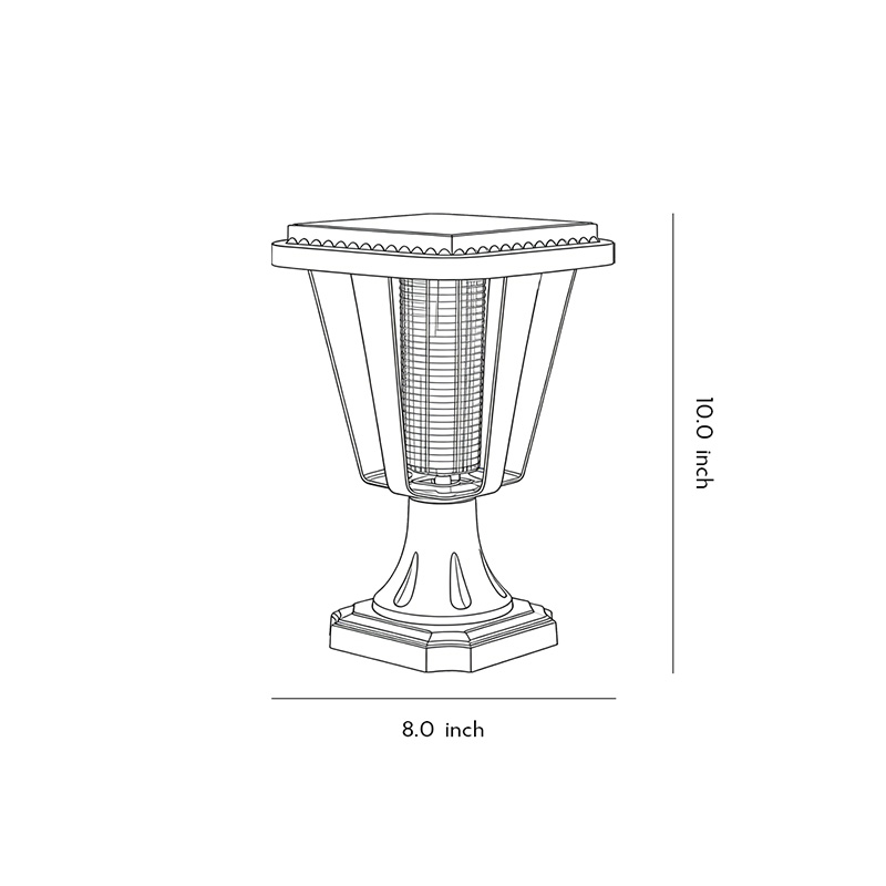 Outdoor Waterproof Post Lamp Product Dimensions Diagram 10.0inch*8.0inch.