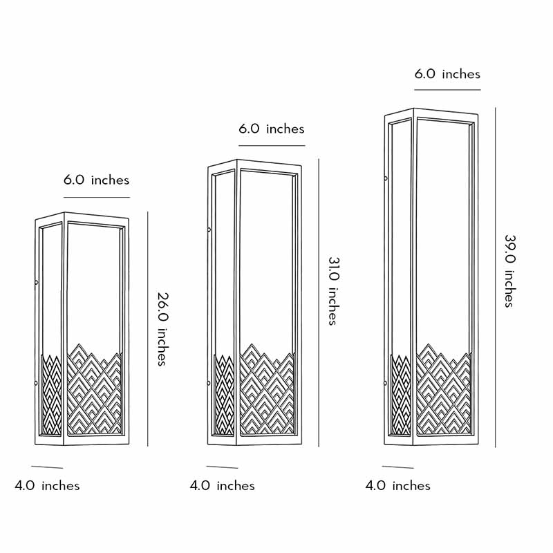 Three product dimension diagrams of the lightbox wall lamp.