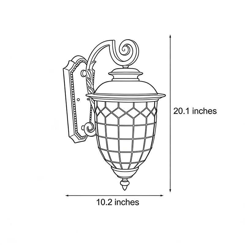 Product dimension drawings of the LED outdoor sconce 20.1inch*10.2inch.