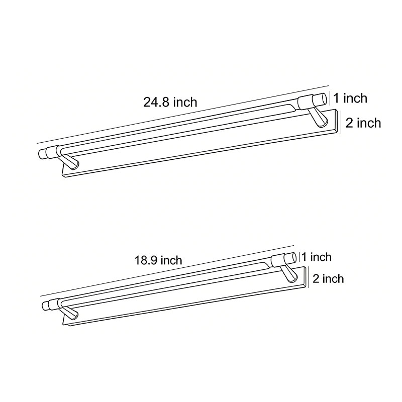 Dimensional drawings of two different sizes of the black and gold vanity light.