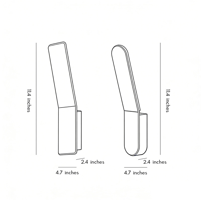 Two product dimension drawings of the backlit wall lamp.